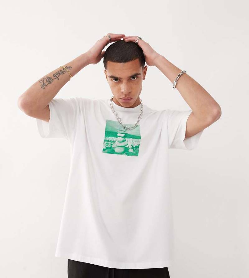 COLLUSION - Weißes Oversize-T-Shirt mit Frontprint von Collusion