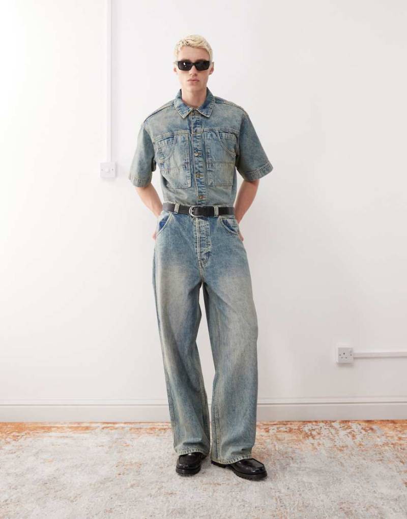 COLLUSION - X002 - Weite Skate-Jeans in Vintage-Waschung-Blau COLLUSION - X002 - Weite Skate-Jeans in Vintage-Waschung-Blau von Collusion