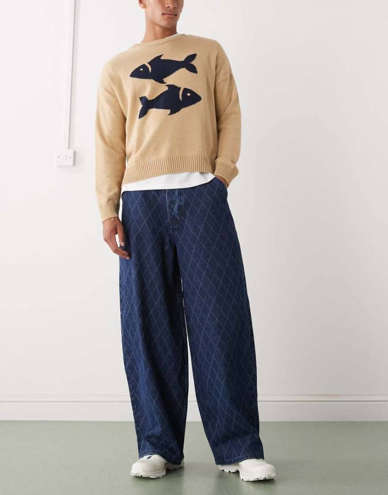 COLLUSION - X006 - Jeans mit XL-Ballon-Schnitt, Rautenmuster und dunkler Waschung-Marineblau COLLUSION - X006 - Jeans mit XL-Ballon-Schnitt, Rautenmuster und dunkler Waschung-Marineblau von Collusion