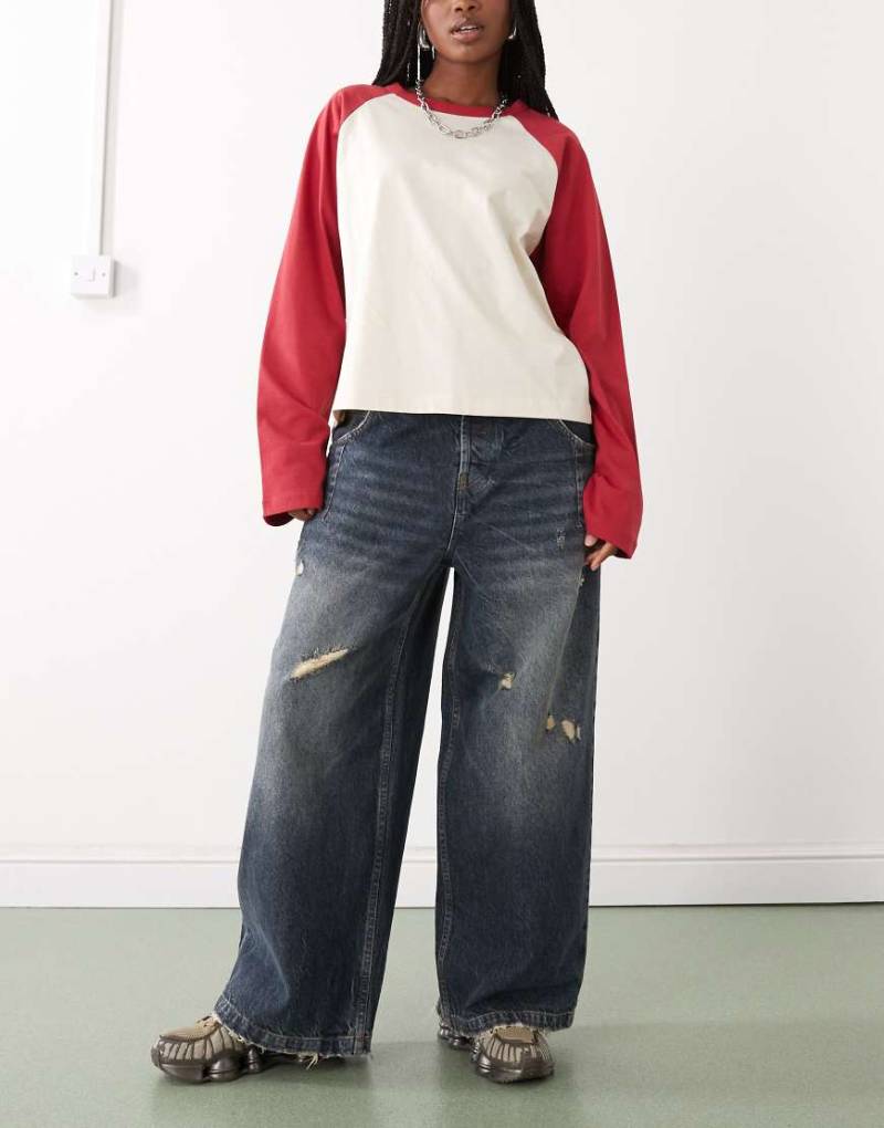 COLLUSION - X007 - Superweite Jeans in Destroyed-Waschung-Blau von Collusion