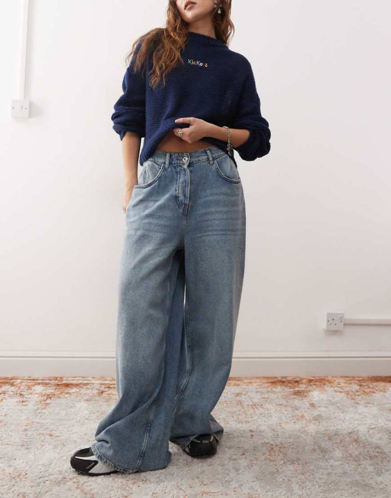COLLUSION - X007 - XL-Baggy-Jeans in heller Waschung-Blau von Collusion