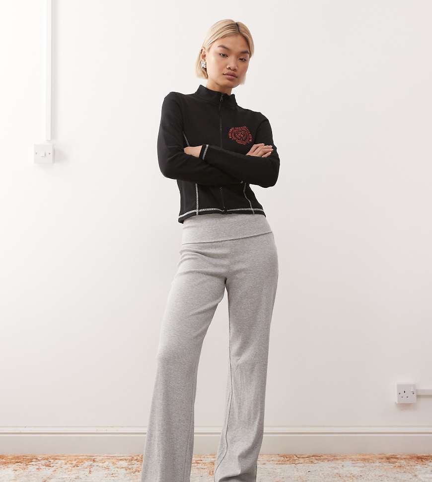 Collusion - Gerippte Yoga-Schlaghose in Grau meliert mit umgeschlagenem Bund von Collusion