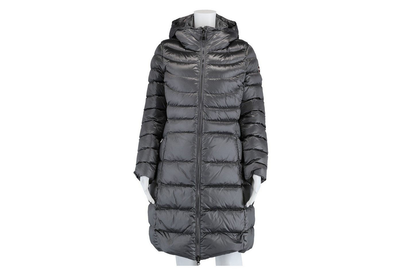 Colmar Daunenmantel in changierender Optik mit Krageneinsatz und fester Kapuze dunkelgrau von Colmar