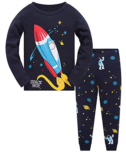 Colobe Jungen Schlafanzug Astronaut Hai Platz Langarm Zweiteilig Pyjama Kinder Baumwolle Schlafanzüge Set Winter Weihnachten Nachtwäsche Größe 1-12 Jahre von Colobe