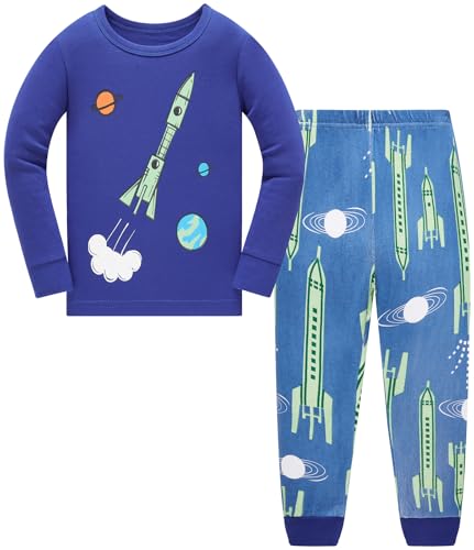 Colobe Jungen Schlafanzug Astronaut Hai Platz Langarm Zweiteilig Pyjama Kinder Baumwolle Schlafanzüge Set Winter Weihnachten Nachtwäsche Größe 11-12 Jahre von Colobe