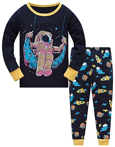 Colobe Jungen Schlafanzug Astronaut Hai Platz Langarm Zweiteilig Pyjama Kinder Baumwolle Schlafanzüge Set Winter Weihnachten Nachtwäsche Größe 5-6 Jahre von Colobe