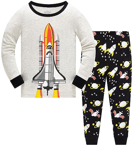 Colobe Jungen Schlafanzug Rakete Hai Platz Langarm Zweiteilig Pyjama Kinder Baumwolle Schlafanzüge Set Winter Weihnachten Nachtwäsche Größe 6-7 Jahre von Colobe