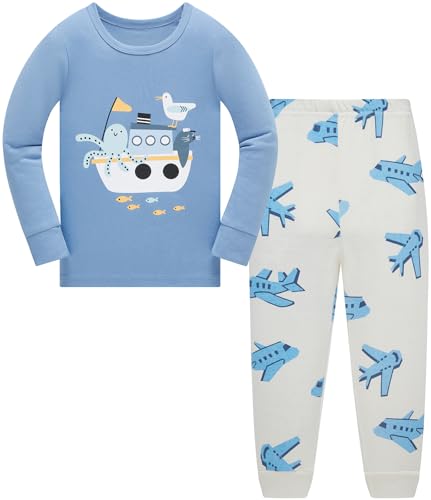 Colobe Jungen Schlafanzug Rakete Hai Platz Langarm Zweiteilig Pyjama Kinder Baumwolle Schlafanzüge Set Winter Weihnachten Nachtwäsche Größe 6-7 Jahre von Colobe