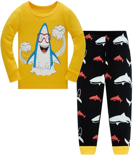 Colobe Jungen Schlafanzug Rakete Hai Platz Langarm Zweiteilig Pyjama Kinder Baumwolle Schlafanzüge Set Winter Weihnachten Nachtwäsche Größe 7-8 Jahre von Colobe