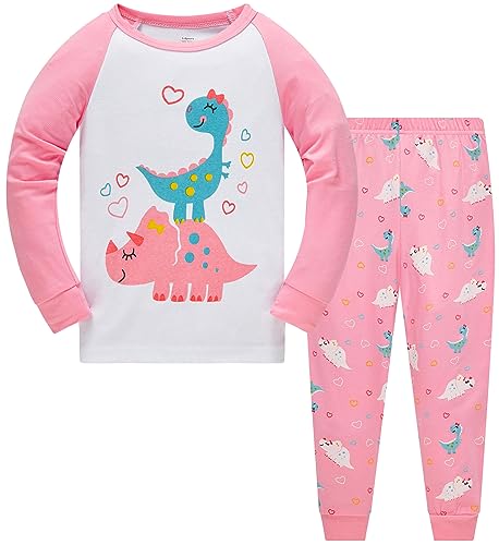 Colobe Mädchen Schlafanzug Baumwolle Dinosaurier Langarm Zweiteiliger Schlafanzüge Set Süß Panda Kinder Nachtwäsche Winter Weihnachten Pyjama Größe 7-8 Jahre von Colobe