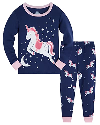 Colobe Mädchen Schlafanzug Baumwolle Einhorn Langarm Zweiteiliger Schlafanzüge Set Süß Panda Kinder Nachtwäsche Winter Weihnachten Pyjama Größe 5-6 Jahre von Colobe