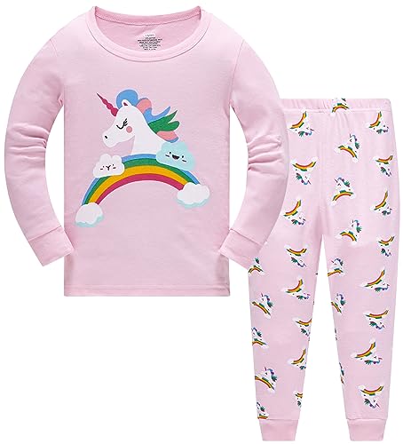 Colobe Mädchen Schlafanzug Baumwolle Einhorn Langarm Zweiteiliger Schlafanzüge Set Süß Kinder Nachtwäsche Winter Weihnachten Pyjama Größe 5-6 Jahre von Colobe