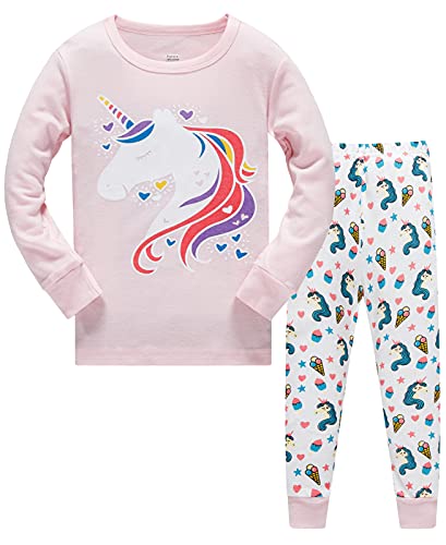 Colobe Mädchen Schlafanzug Baumwolle Einhorn Langarm Zweiteiliger Schlafanzüge Set Süß Panda Kinder Nachtwäsche Winter Weihnachten Pyjama Größe 1-2 Jahre von Colobe