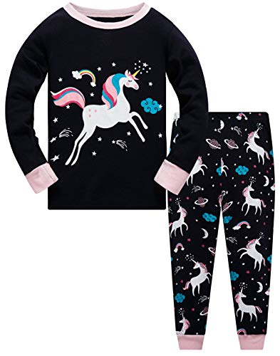Colobe Mädchen Schlafanzug Baumwolle Einhorn Langarm Zweiteiliger Schlafanzüge Set Süß Panda Kinder Nachtwäsche Winter Weihnachten Pyjama Größe 11-12 Jahre von Colobe