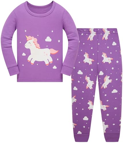 Colobe Mädchen Schlafanzug Baumwolle Einhorn Langarm Zweiteiliger Schlafanzüge Set Süß Panda Kinder Nachtwäsche Winter Weihnachten Pyjama Größe 6-7 Jahre von Colobe