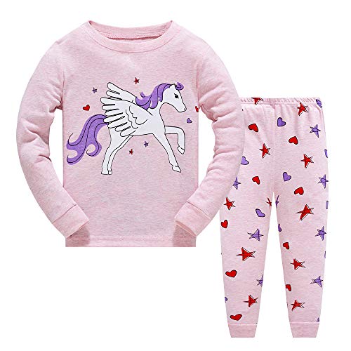 Colobe Mädchen Schlafanzug Baumwolle Einhorn Langarm Zweiteiliger Schlafanzüge Set Süß Panda Kinder Nachtwäsche Winter Weihnachten Pyjama Größe 6-7 Jahre von Colobe
