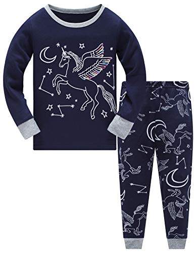 Colobe Mädchen Schlafanzug Baumwolle Einhorn Langarm Zweiteiliger Schlafanzüge Set Süß Panda Kinder Nachtwäsche Winter Weihnachten Pyjama Größe 6-7 Jahre von Colobe