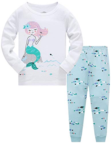 Colobe Mädchen Schlafanzug Baumwolle Einhorn Langarm Zweiteiliger Schlafanzüge Set Süß Panda Kinder Nachtwäsche Winter Weihnachten Pyjama Größe 6-7 Jahre von Colobe