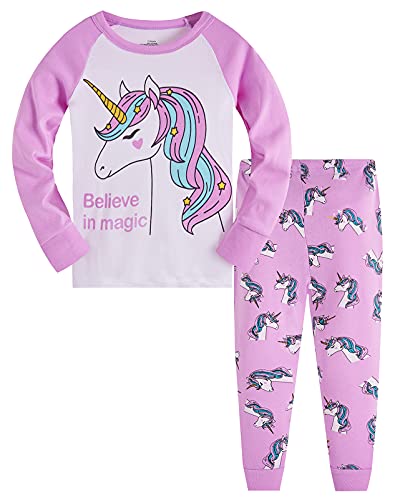 Colobe Mädchen Schlafanzug Baumwolle Einhorn Langarm Zweiteiliger Schlafanzüge Set Süß Panda Kinder Nachtwäsche Winter Weihnachten Pyjama Größe 7-8 Jahre von Colobe