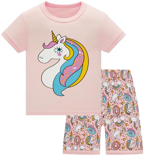 Colobe Mädchen Schlafanzug Kurz Einhorn Kurzer Pyjamas Baumwolle Zweiteiliger Sommer Schlafanzüge Set Kinder Nachtwäsche Größe 3-4 Jahre von Colobe