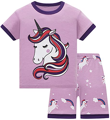 Colobe Mädchen Schlafanzug Kurz Einhorn Kurzer Pyjamas Baumwolle Zweiteiliger Sommer Schlafanzüge Set Kinder Nachtwäsche Größe 9-10 Jahre von Colobe
