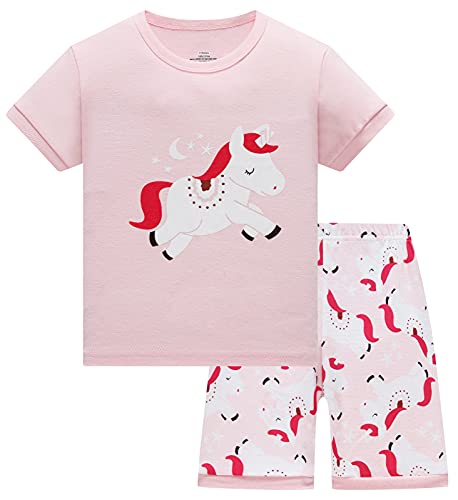 Colobe Mädchen Schlafanzug Kurz Einhorn Kurzer Pyjamas Baumwolle Zweiteiliger Sommer Schlafanzüge Set Kinder Nachtwäsche Größe 9-10 Jahre von Colobe