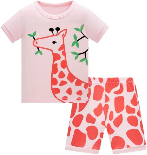 Colobe Mädchen Schlafanzug Kurz Giraffe Kurzer Pyjamas Baumwolle Zweiteiliger Sommer Schlafanzüge Set Kinder Nachtwäsche Größe 4-5 Jahre von Colobe