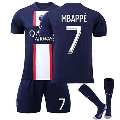 Paris Jersey Set Fußballtrikot Für Kinder/Erwachsene, Nr. 30 Nr. 10 Nr. 7 Blau Weiß Sporttraining T-Shirts Shorts Und Stutzen Fußballtrikot Kinder Jungen Sporthose Sommer Herbst (Color : A, Size von Cololuck