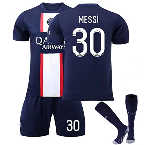 Paris PSG Jersey Set Fußballtrikot Für Kinder/Erwachsene, Nr. 30 Nr. 10 Nr. 7 Blau Weiß Sporttraining T-Shirts Shorts Und Stutzen Fußballtrikot Kinder Jungen Sporthose Sommer Herbst (Color : C, Size von Cololuck