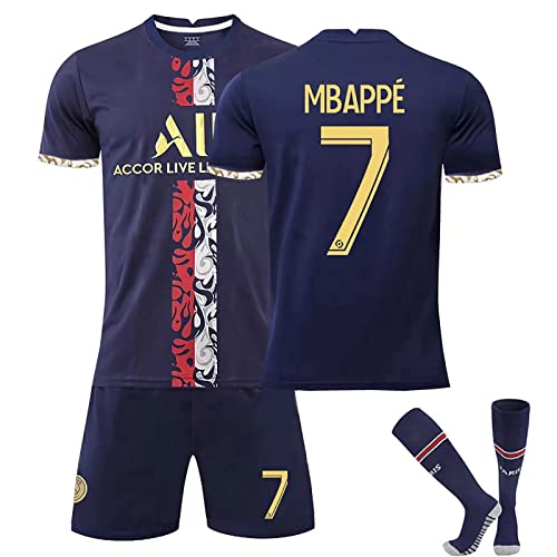 Paris Jersey Set Fußballtrikot Für Kinder/Erwachsene, Nr. 30 Nr. 10 Nr. 7 Blau Weiß Sporttraining T-Shirts Shorts Und Stutzen Fußballtrikot Kinder Jungen Sporthose Sommer Herbst (Color : J, Size von Cololuck