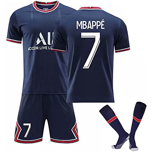 Paris PSG Jersey Set Fußballtrikot Für Kinder/Erwachsene, Nr. 30 Nr. 10 Nr. 7 Blau Weiß Sporttraining T-Shirts Shorts Und Stutzen Fußballtrikot Kinder Jungen Sporthose Sommer Herbst (Color : O, Size von Cololuck