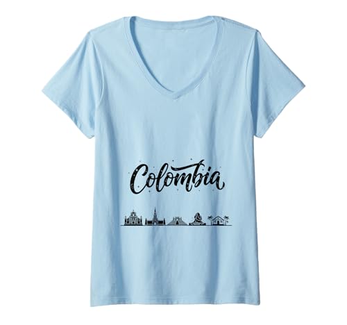 Damen Kolumbien Skyline Reise Urlaub Outfits T-Shirt mit V-Ausschnitt Damen Kolumbien Skyline Reise Urlaub Outfits T-Shirt mit V-Ausschnitt von Colombia Casual Clothes T-Shirts