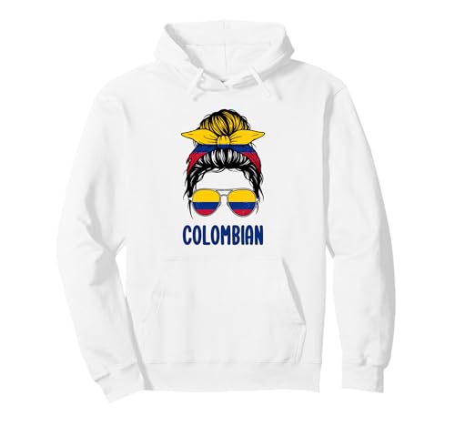 Kolumbien-Flagge, unordentliches Haar, hispanisches Erbe, kolumbianisches Mädchen Pullover Hoodie von Colombia Flag Gifts For Girl Colombian Women Shirt