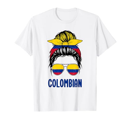 Kolumbien-Flagge, unordentliches Haar, hispanisches Erbe, kolumbianisches Mädchen T-Shirt von Colombia Flag Gifts For Girl Colombian Women Shirt