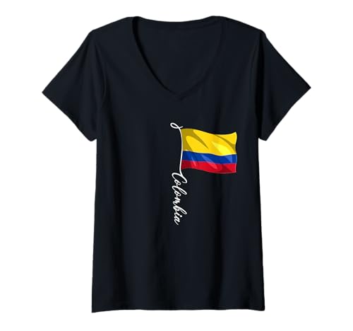 Damen Colombia Flaggen T-Shirt mit V-Ausschnitt Damen Colombia Flaggen T-Shirt mit V-Ausschnitt von Colombia Geschenk