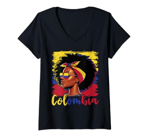 Damen Kolumbianisches Mädchen Kolumbien Flagge Stolze Afro Kolumbianische Frauen T-Shirt mit V-Ausschnitt Damen Kolumbianisches Mädchen Kolumbien Flagge Stolze Afro Kolumbianische Frauen T-Shirt mit V-Ausschnitt von Colombia for Girls and Women Colombian Outfit