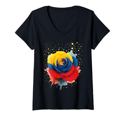 Damen Kolumbien Rose Flagge T-Shirt mit V-Ausschnitt von Colombia ower
