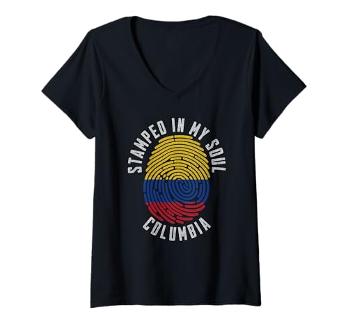 Damen Gestempelt in My Soul Kolumbien Flagge Design Kolumbian Pride T-Shirt mit V-Ausschnitt Damen Gestempelt in My Soul Kolumbien Flagge Design Kolumbian Pride T-Shirt mit V-Ausschnitt von Colombian Pride Stamped in My Soul Colombia