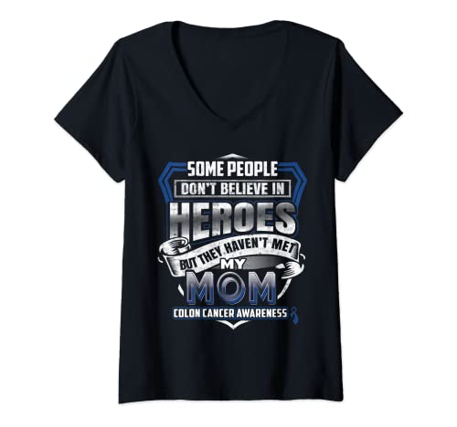 Damen Ich trage Dunkelblau für meine Mutter Colon Cancer Warrior T-Shirt mit V-Ausschnitt Damen Ich trage Dunkelblau für meine Mutter Colon Cancer Warrior T-Shirt mit V-Ausschnitt von Colon Cancer Warrior Gift