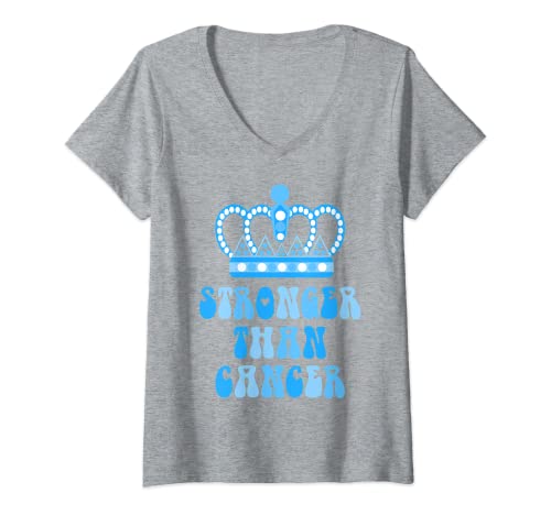 Damen Stärker als Krebs Queen Warrior Blue Ribbon Darmkrebs T-Shirt mit V-Ausschnitt Damen Stärker als Krebs Queen Warrior Blue Ribbon Darmkrebs T-Shirt mit V-Ausschnitt von Colon Cancer Warrior Survivor Gifts for Women Men