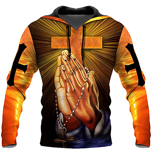 Colonghsou 3D Christian Jesus Hoodies für Herren Damen Unisex Betende Hände Sweatshirt Pullover King Printed Sweater von Colonghsou