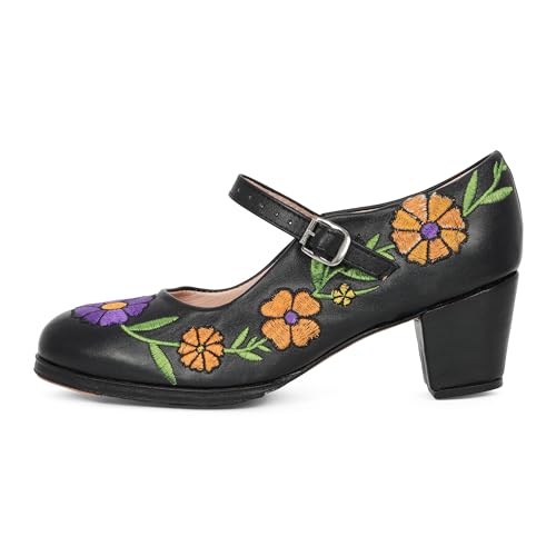 Colonial 226 Damen Folklorico Tanzschuhe mit Nägeln Bestickt Leder 6cm Absatz, Schwarz, 38.5 EU von Colonial
