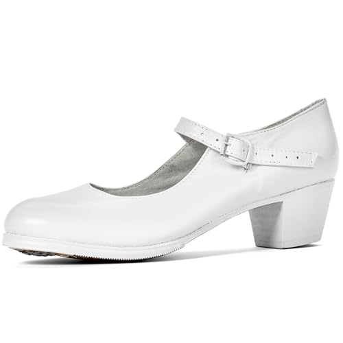 Colonial 325 Damen Folklorico Flamenco Tanzschuhe mit Nägeln Leder 5cm Absatz, Weiss/opulenter Garten, 37.5 EU von Colonial