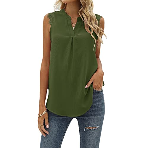 Coloody Damen Ärmellose Bluse Elegant Spitzen Chiffon V-Ausschnitt Tops Hemd Sommer Einfarbig Casual Shirts Oberteile von Coloody