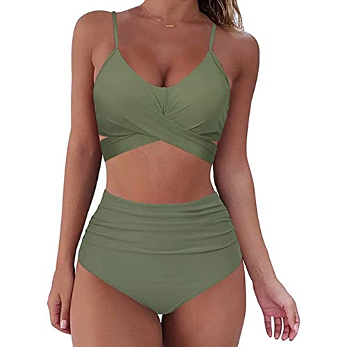 Coloody Damen Badeanzug Triangel Bikini Bademode Verstellbar Crossover Ties-up Gepolstert Bikini Set High Waist Zweiteiliger Strandbikini von Coloody
