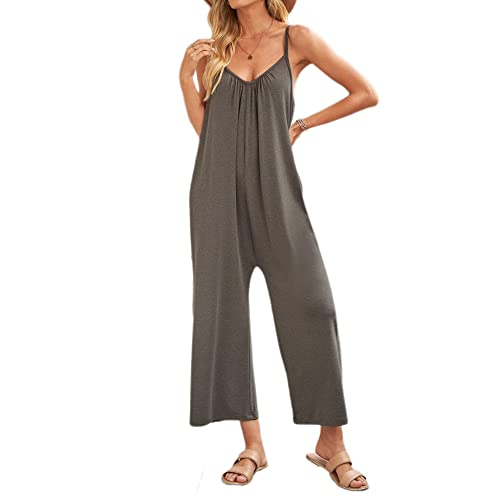 Coloody Damen Jumpsuit Ärmellos Jumpsuit Sommer Casual Overall V-Ausschnitt Lang Hosenanzug Lose Hose Playsuit Romper von Coloody