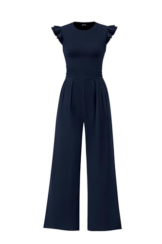 Coloody Damen Jumpsuit Plissierte Ärmel Jumpsuit modischer lockerer Casual Jumpsuit mit Taschen von Coloody