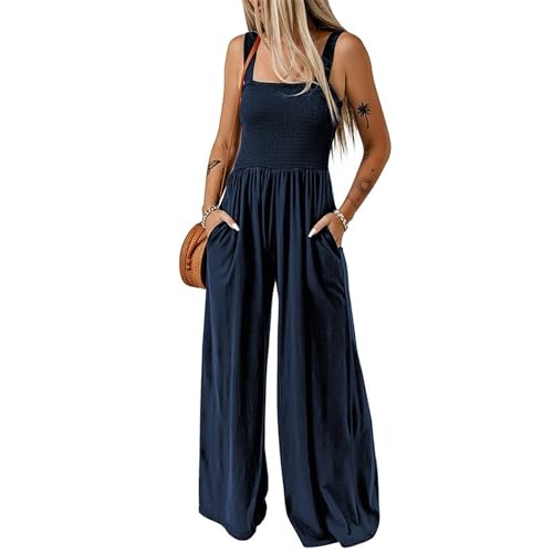 Coloody Damen Lang Jumpsuit Overall Hosenanzug Elegant Romper Ärmellos Sling Playsuit mit Gürtel Hosenanzug Breite Weites Bein Overall von Coloody