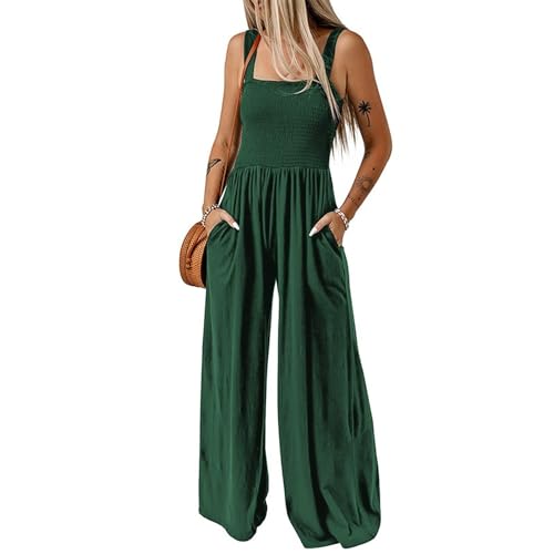 Coloody Damen Lang Jumpsuit Overall Hosenanzug Elegant Romper Ärmellos Sling Playsuit mit Gürtel Hosenanzug Breite Weites Bein Overall von Coloody