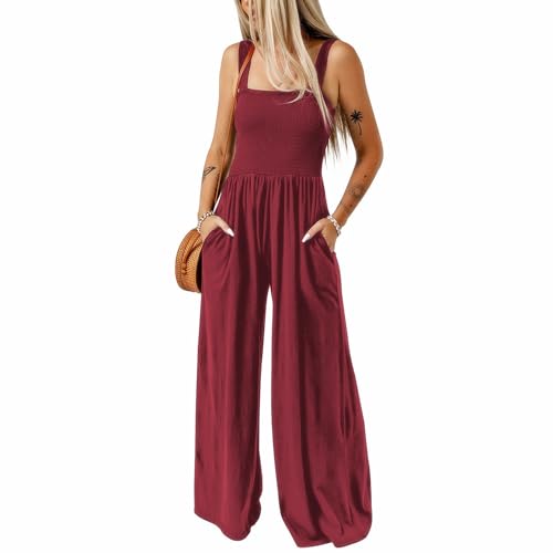 Coloody Damen Lang Jumpsuit Overall Hosenanzug Elegant Romper Ärmellos Sling Playsuit mit Gürtel Hosenanzug Breite Weites Bein Overall von Coloody
